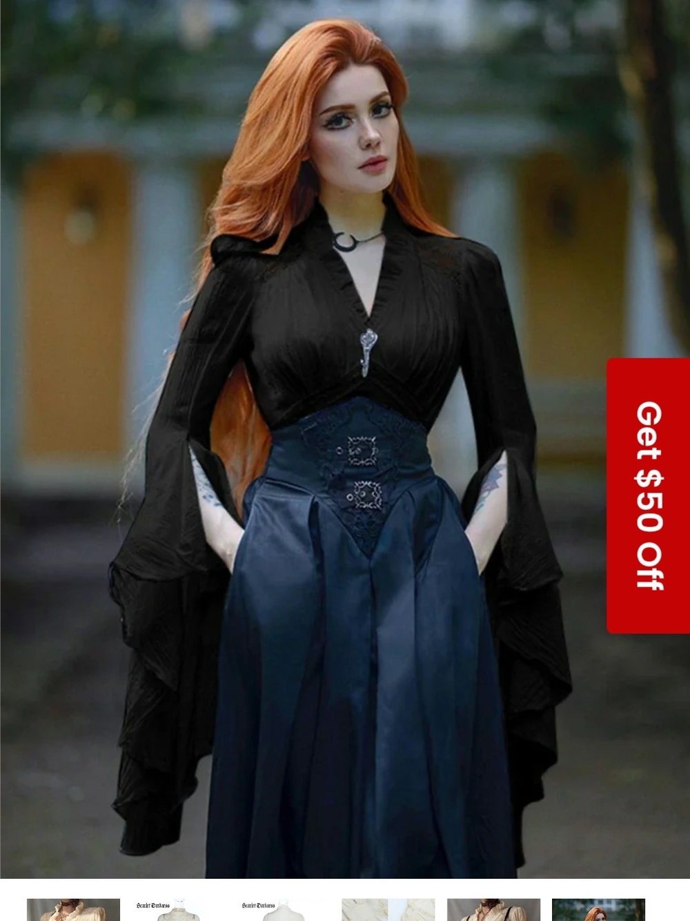 Scarlett Darkness Black Victorian Gothic Pirate Flare Sleeve Shirt - Med NWT